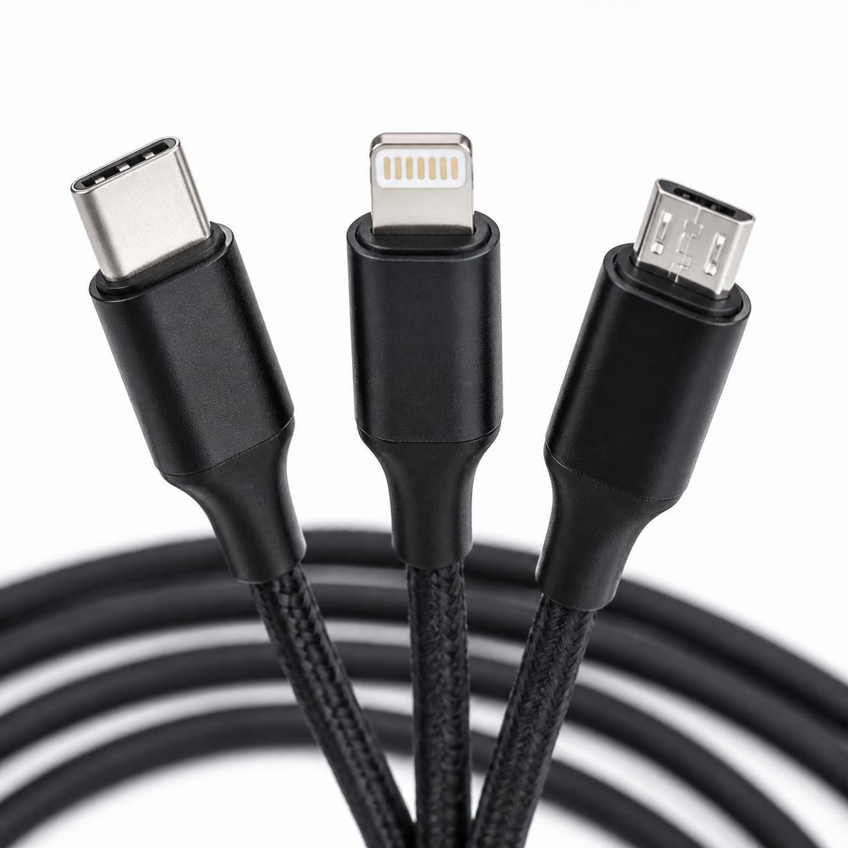 TriCharge – Cable de Carga 3 en 1 | USB-C, Lightning y Micro USB